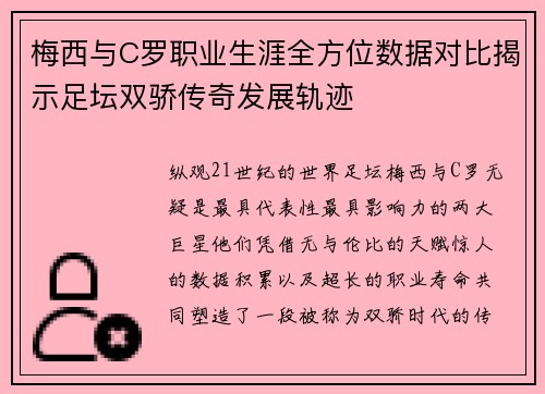 梅西与C罗职业生涯全方位数据对比揭示足坛双骄传奇发展轨迹